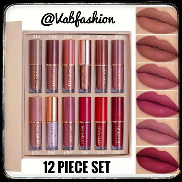 12-Piece Long Lasting, No Fading, Velvet Matte Lip Gloss Set With Box. - Picture 1 of 6